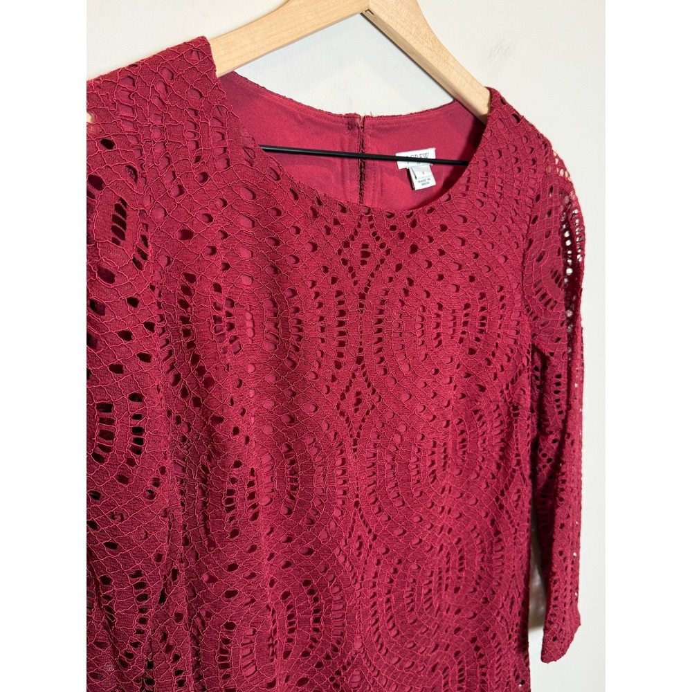 J. Crew‎ Factory 2 Lace Overlay Shift Dress Burgundy Red Romantic Church Modest - Picture 3 of 12